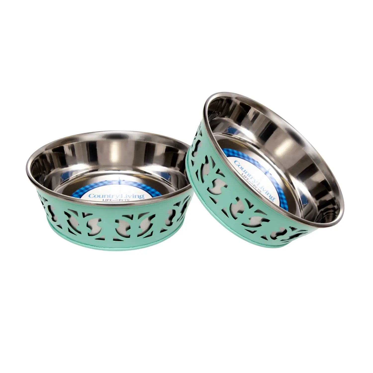 Country Living Set of 2 Stainless Steel Dog Bowls – Farmhouse Style, Ideal for Small to Medium Dogs American Pet Supplies