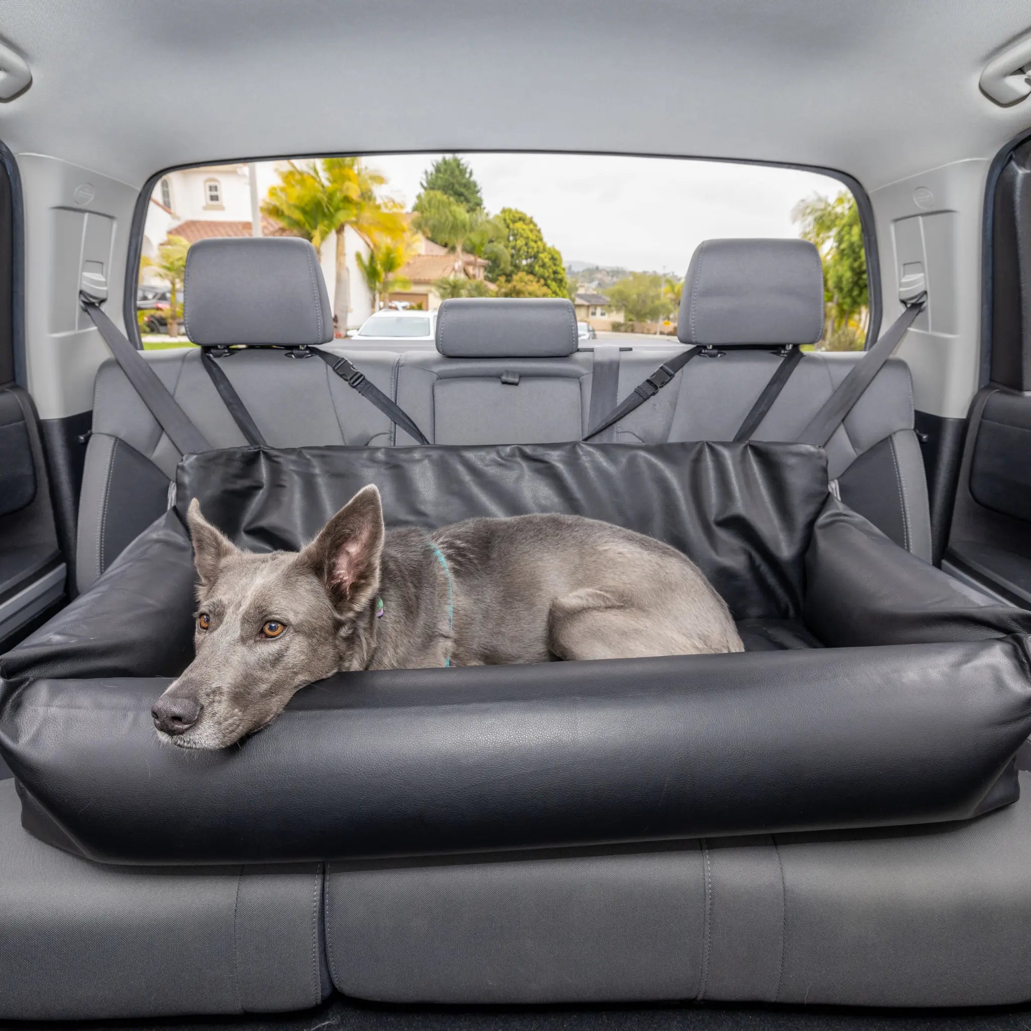 PupProtector™ Faux Leather Memory Foam Dog Car Bed -  Black Paw.com