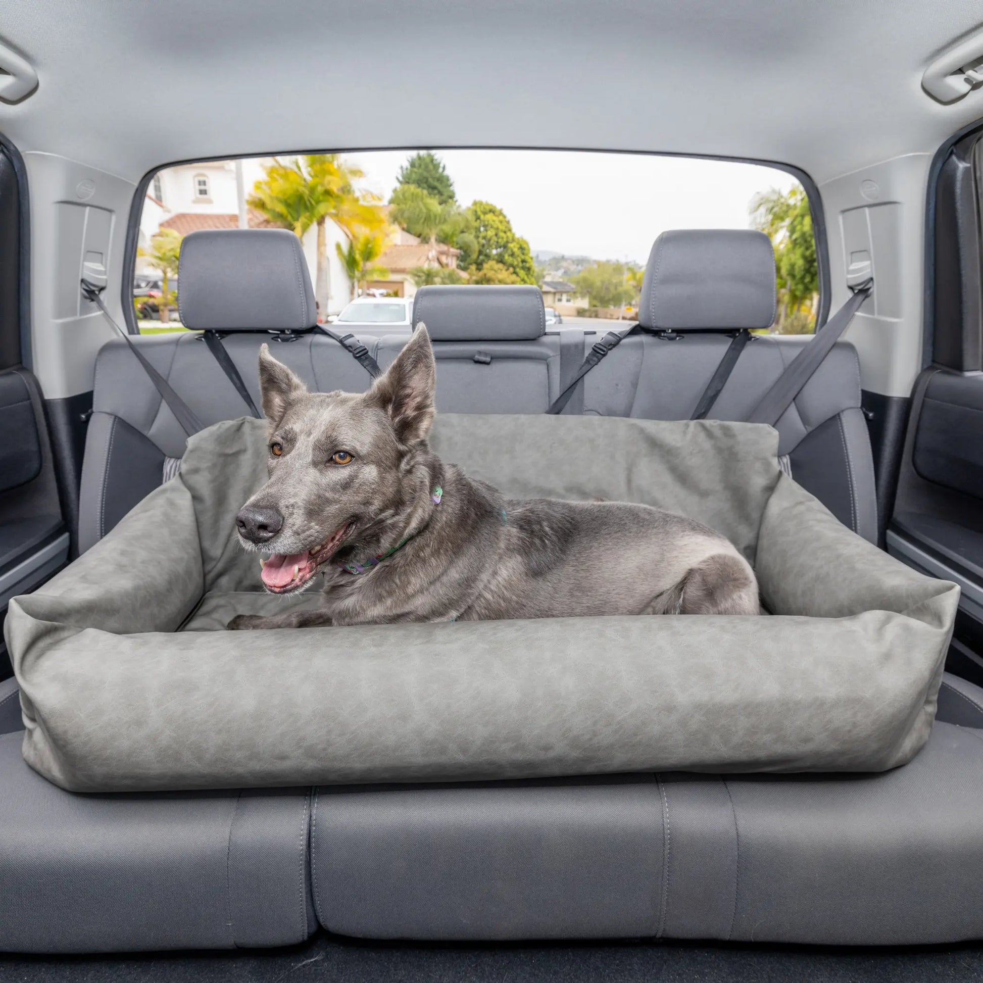 PupProtector™ Faux Leather Memory Foam Dog Car Bed - Slate Gray Paw.com