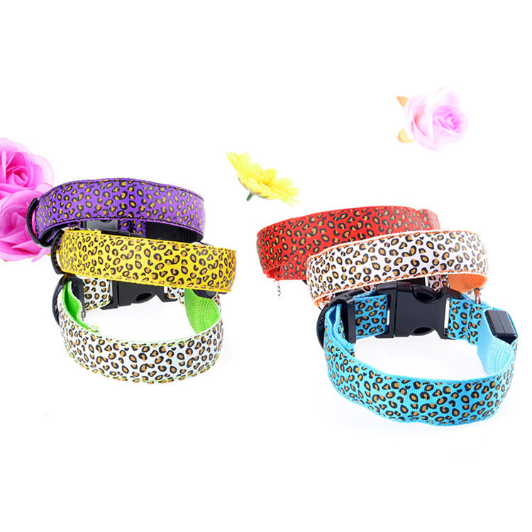 Leopard Collar LED Light-Emitting Dog Belt Light-Emitting Collar Dog Collar Dog Chain Small And Large Pet Supplies