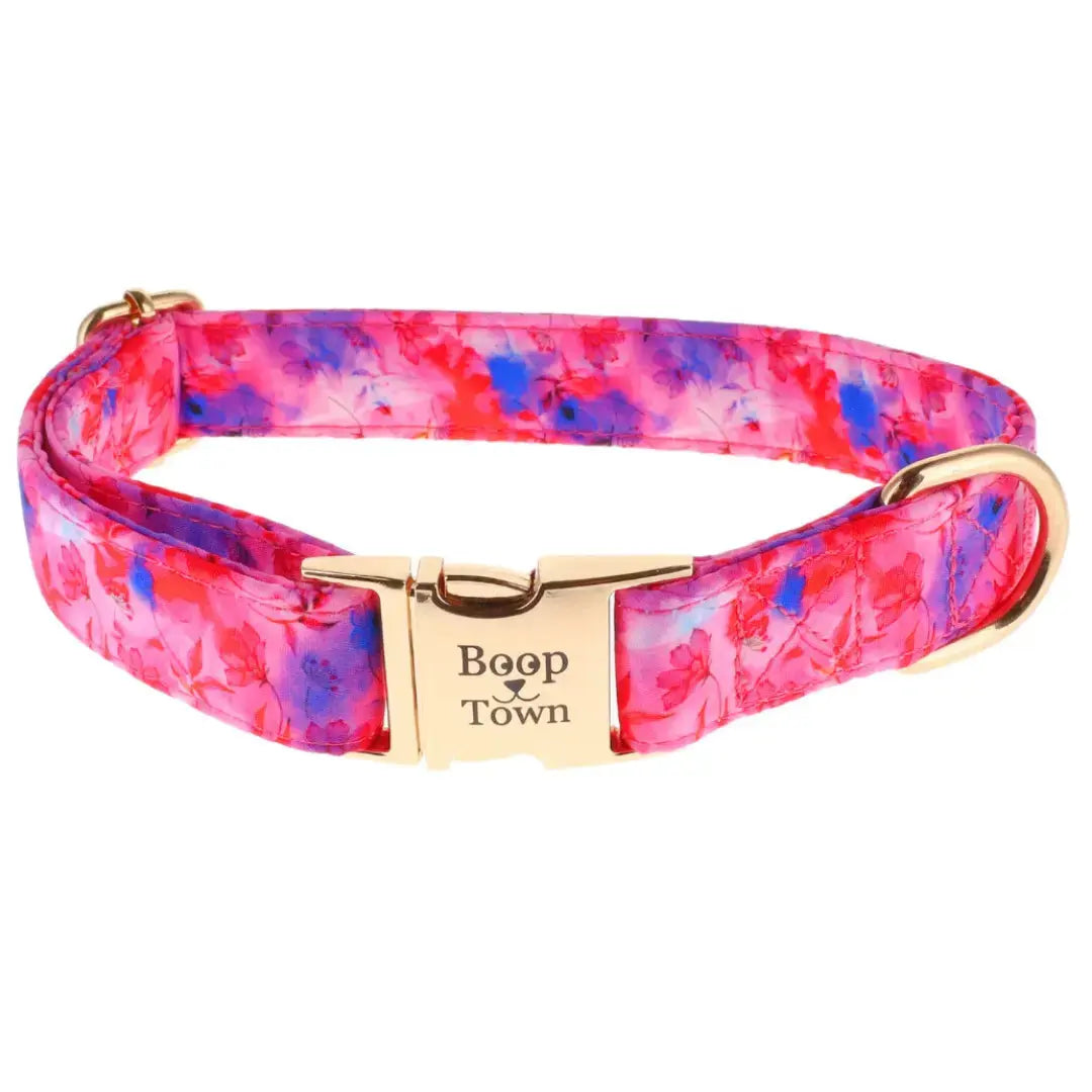 Boop Town Soft Cotton Dog Collar - Anti-Hair Matting & Durable Nylon Core - Quick Release Metal Buckle - Adjustable for Small Medium Large XL Dogs - Gold Tone Hardware Boop Town
