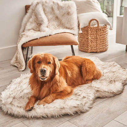 PupRug by Paw.com™ Faux Fur Orthopedic Dog Bed - Curve White with Brown Accents Paw.com