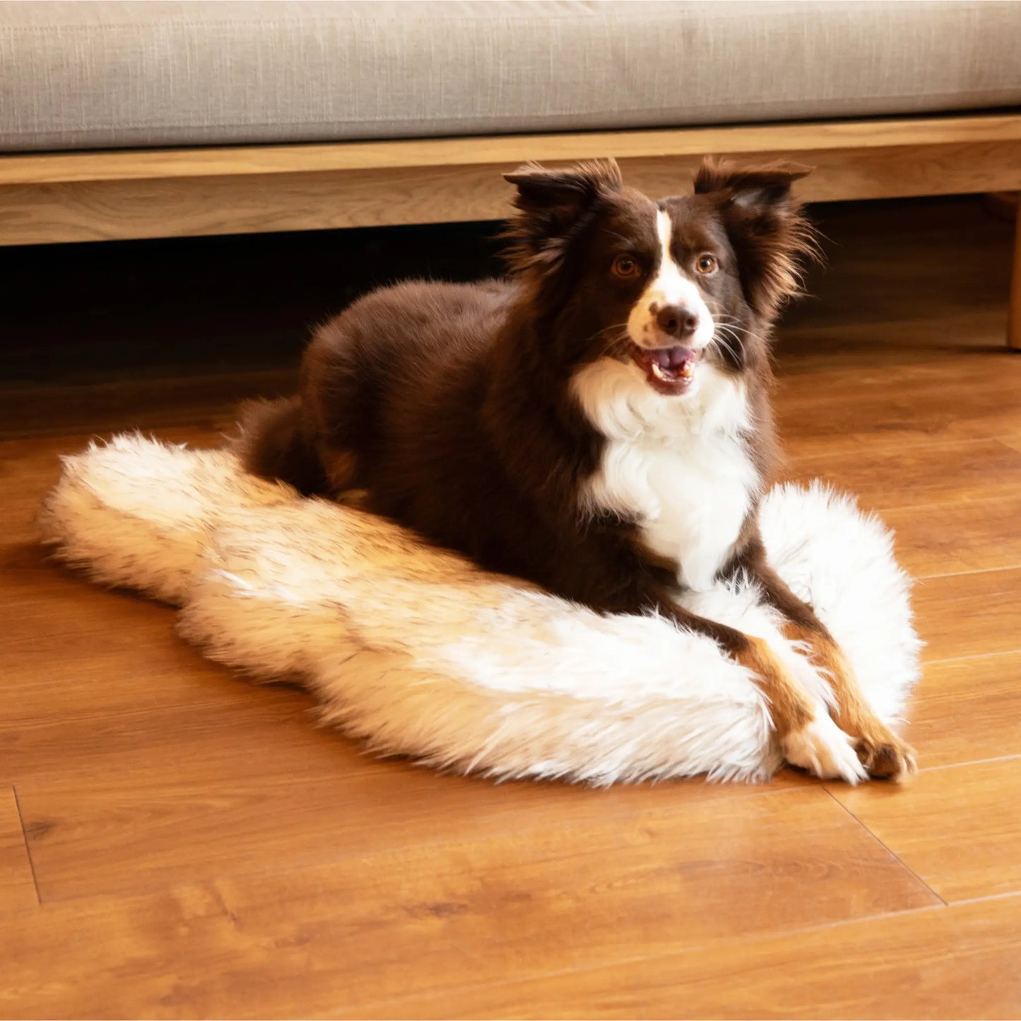 PupRug by Paw.com™ Faux Fur Orthopedic Dog Bed - Curve White with Brown Accents Paw.com