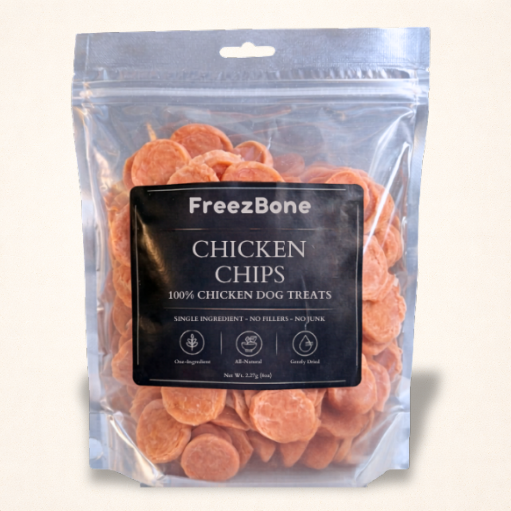 Freezbone Chicken Chips Dog Treats – Single Ingredient High Protein (Value Size 8 oz)