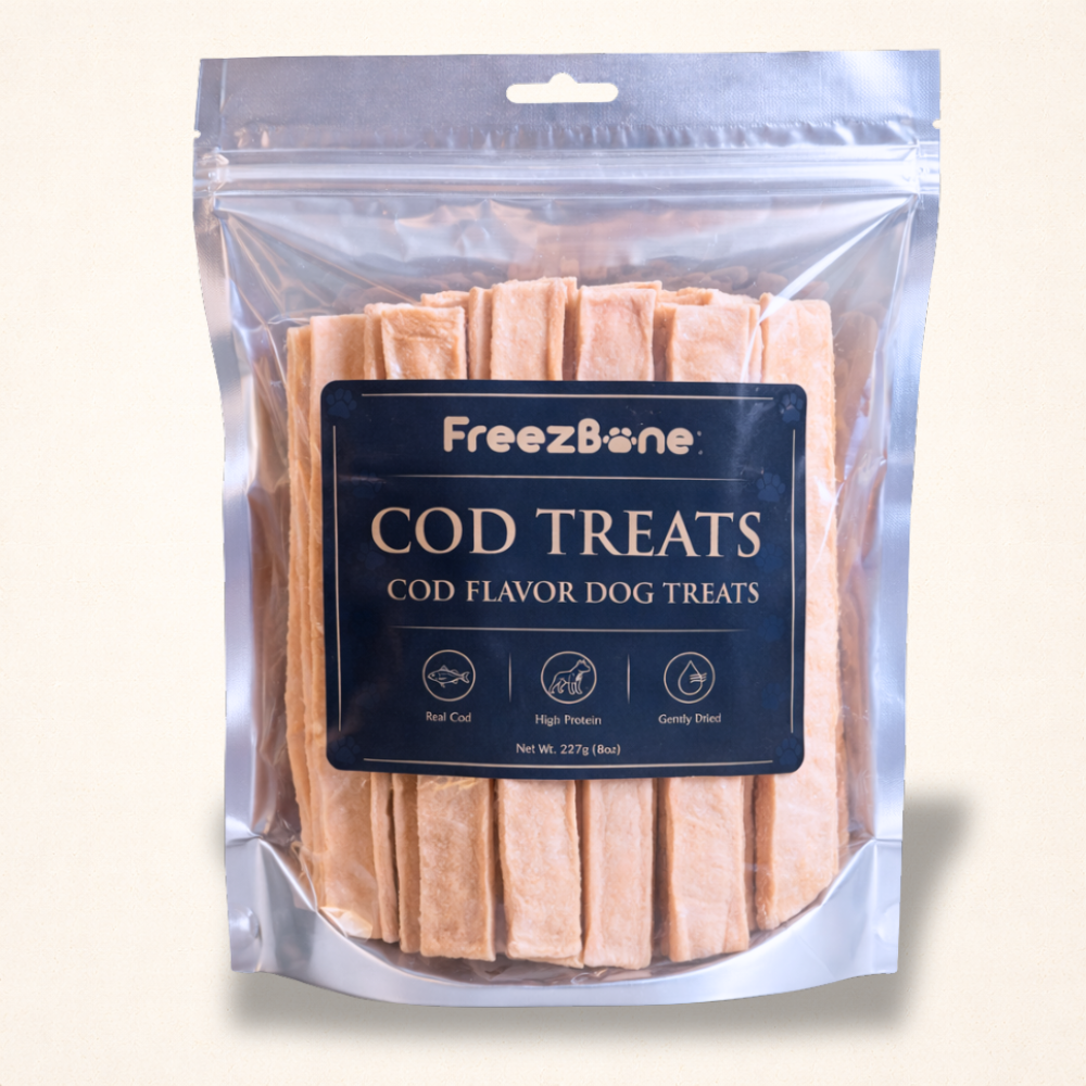 Freezbone Cod Dog Treats – Made with Real Cod (Value Size 8 oz)