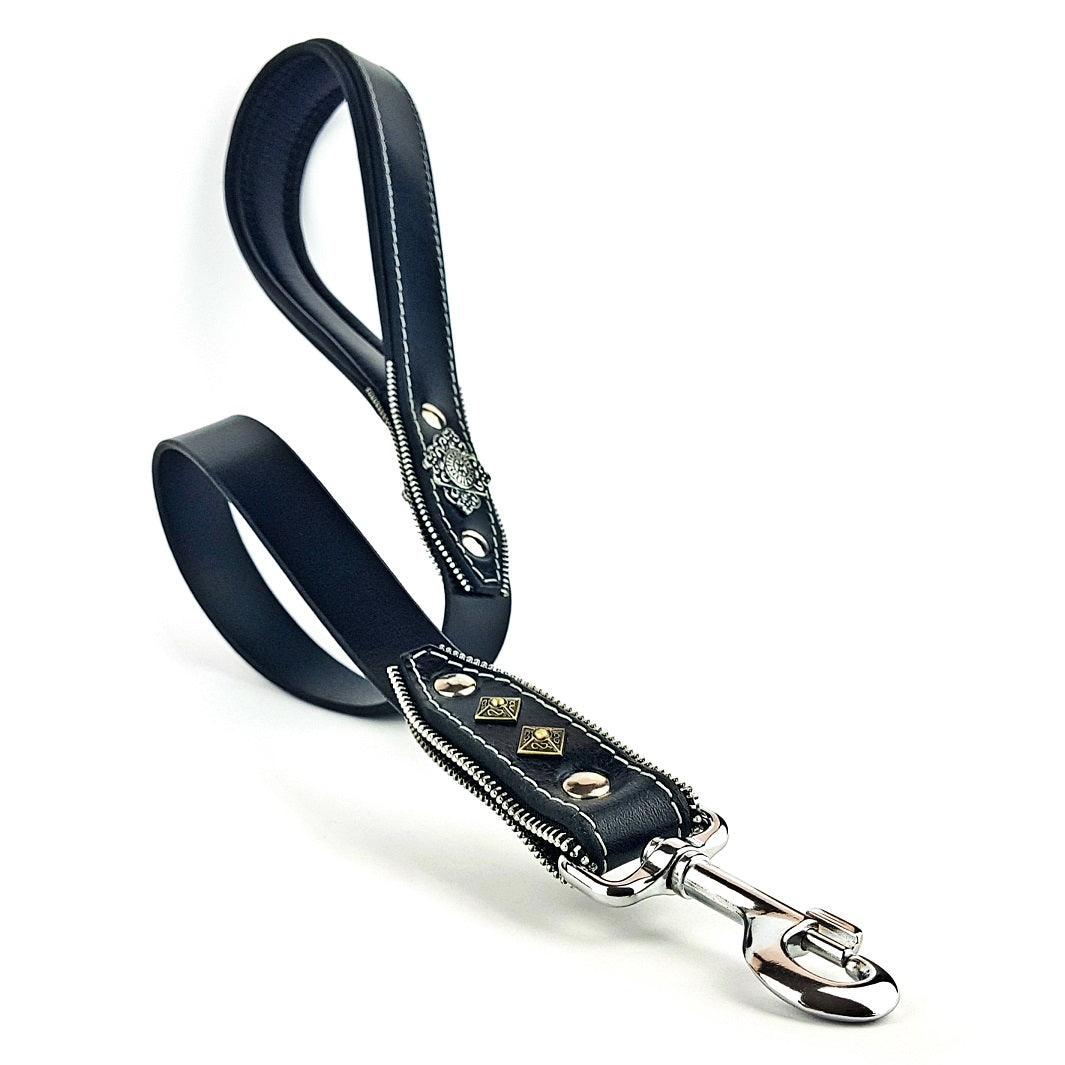 Bestia Aztec Leather Dog Leash – Black