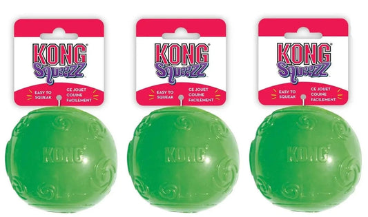 KONG Squeezz Ball Assorted Colors Dog Toy Bundle 3 Count for Fetch Fun, 2.5"