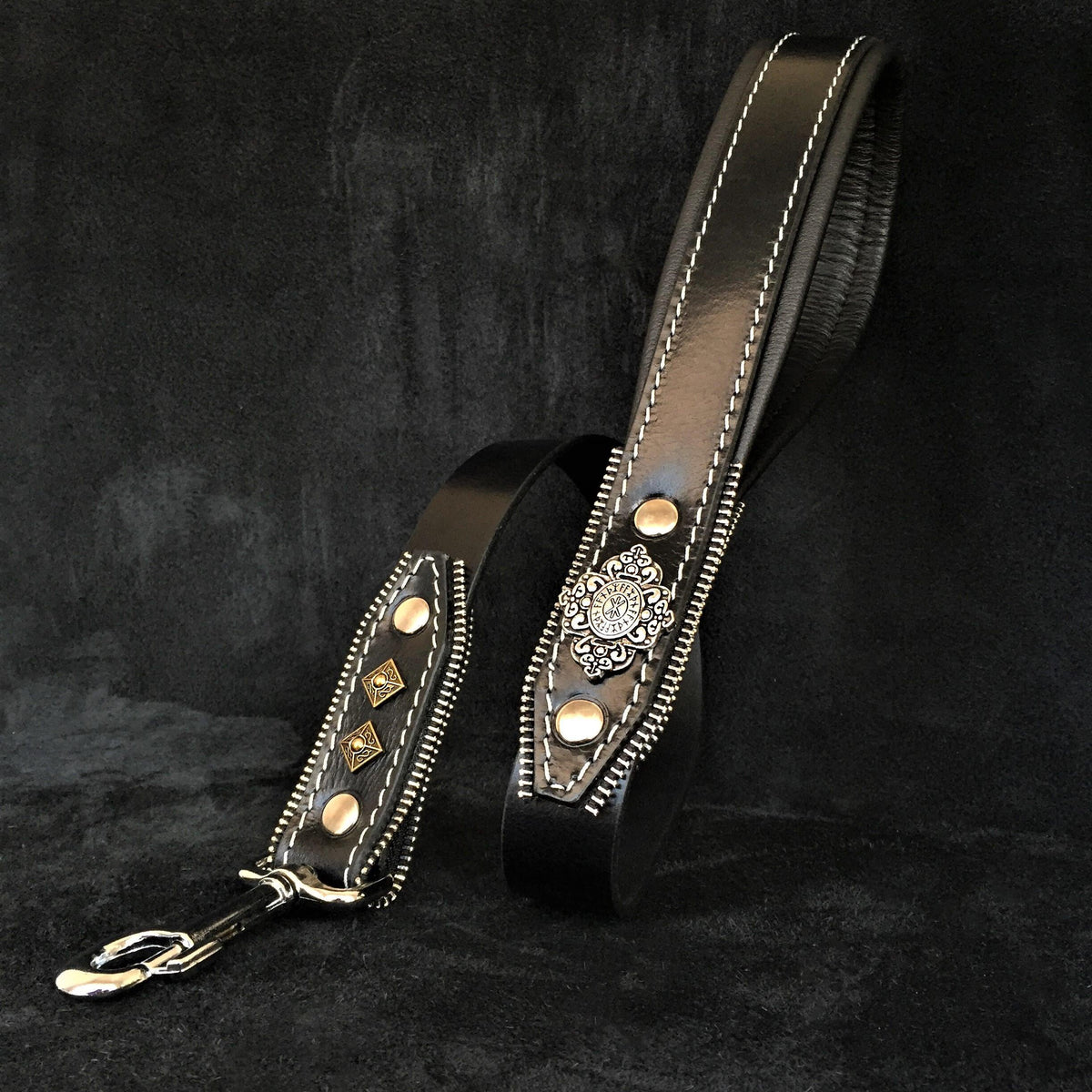 Bestia Aztec Leather Dog Leash – Black