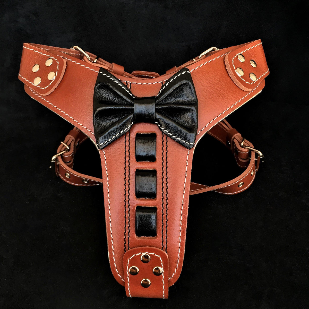 Bestia Bowtie Leather Dog Harness – Brown, Large Breeds