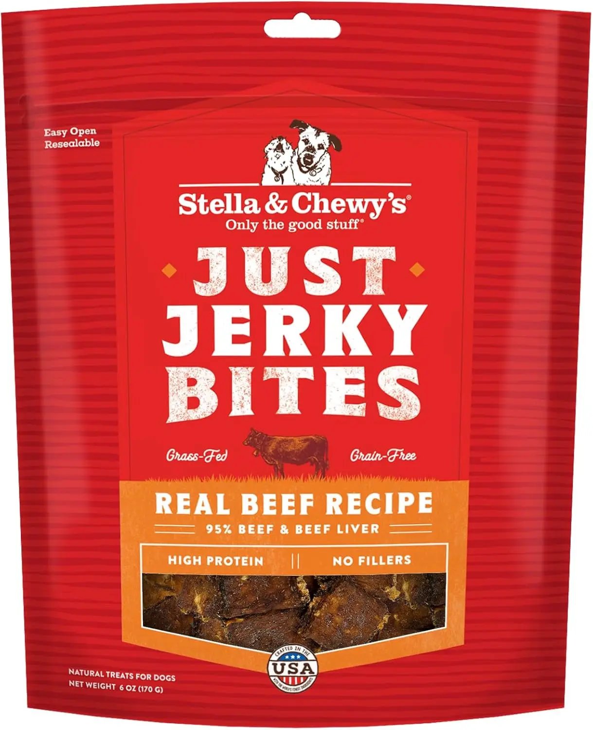 Premium Beef Jerky Dog Treats - 95% Real Meat Bites for Sensitive Stomachs - Natural Limited Ingredient Treats for Small and Large Dogs - No Grain, Wheat or Soy - 6 Oz Bag