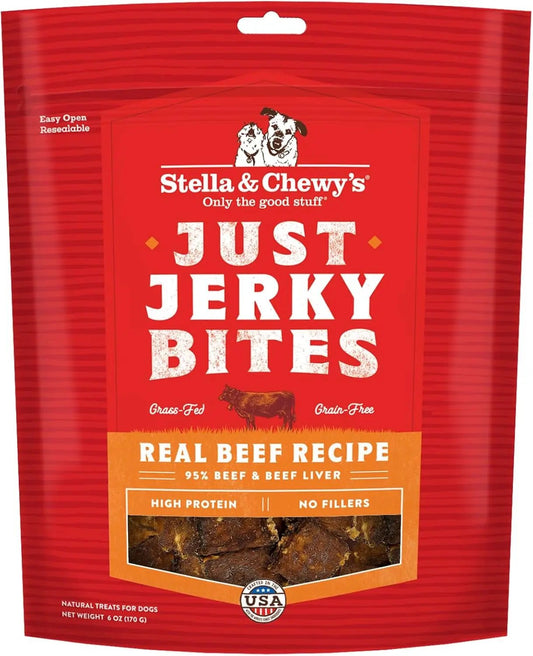 Premium Beef Jerky Dog Treats - 95% Real Meat Bites for Sensitive Stomachs - Natural Limited Ingredient Treats for Small and Large Dogs - No Grain, Wheat or Soy - 6 Oz Bag