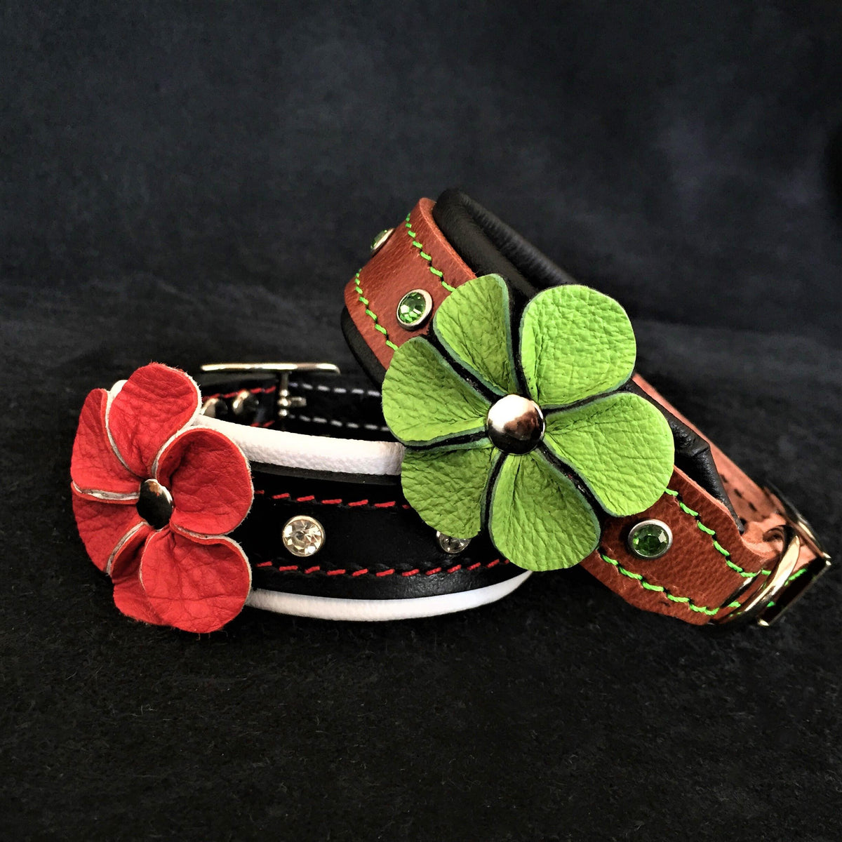 Bestia Flower Leather Puppy Collar