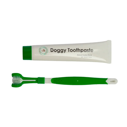 Triple Headed Dog Toothbrush with All-Natural Toothpaste Kit – 2-Piece Kit American Pet Supplies