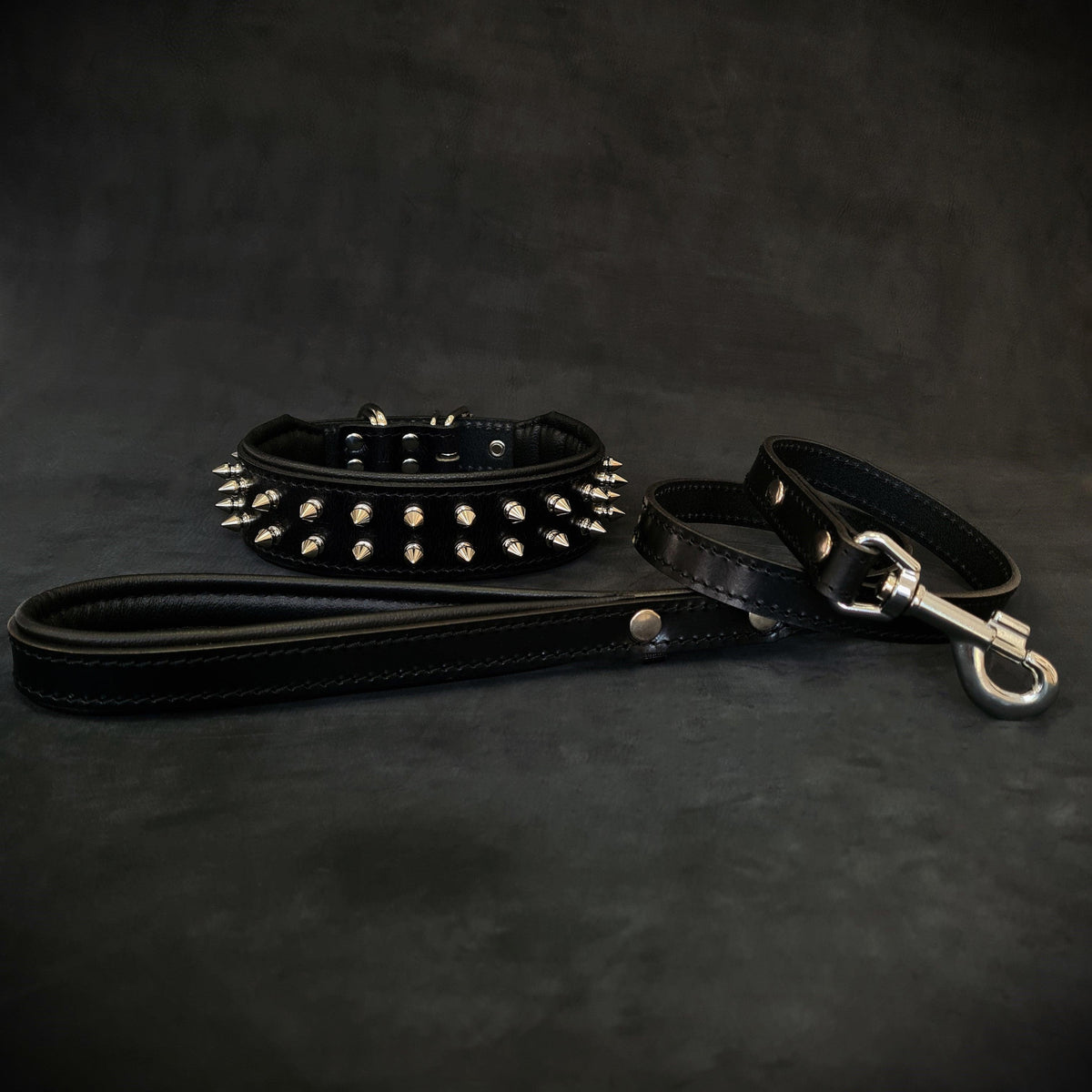 Bestia Frenchie Leather Collar & Leash Set – Black