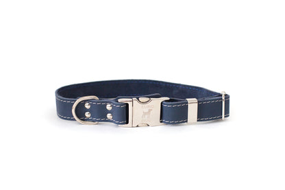 Bestseller Quick-Release Blue Jeans Leather Dog Collar with Metal Buckle Euro-Dog Collars and Leads