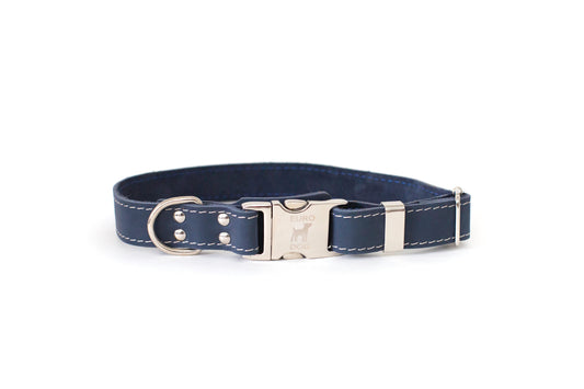 Bestseller Quick-Release Blue Jeans Leather Dog Collar with Metal Buckle Euro-Dog Collars and Leads
