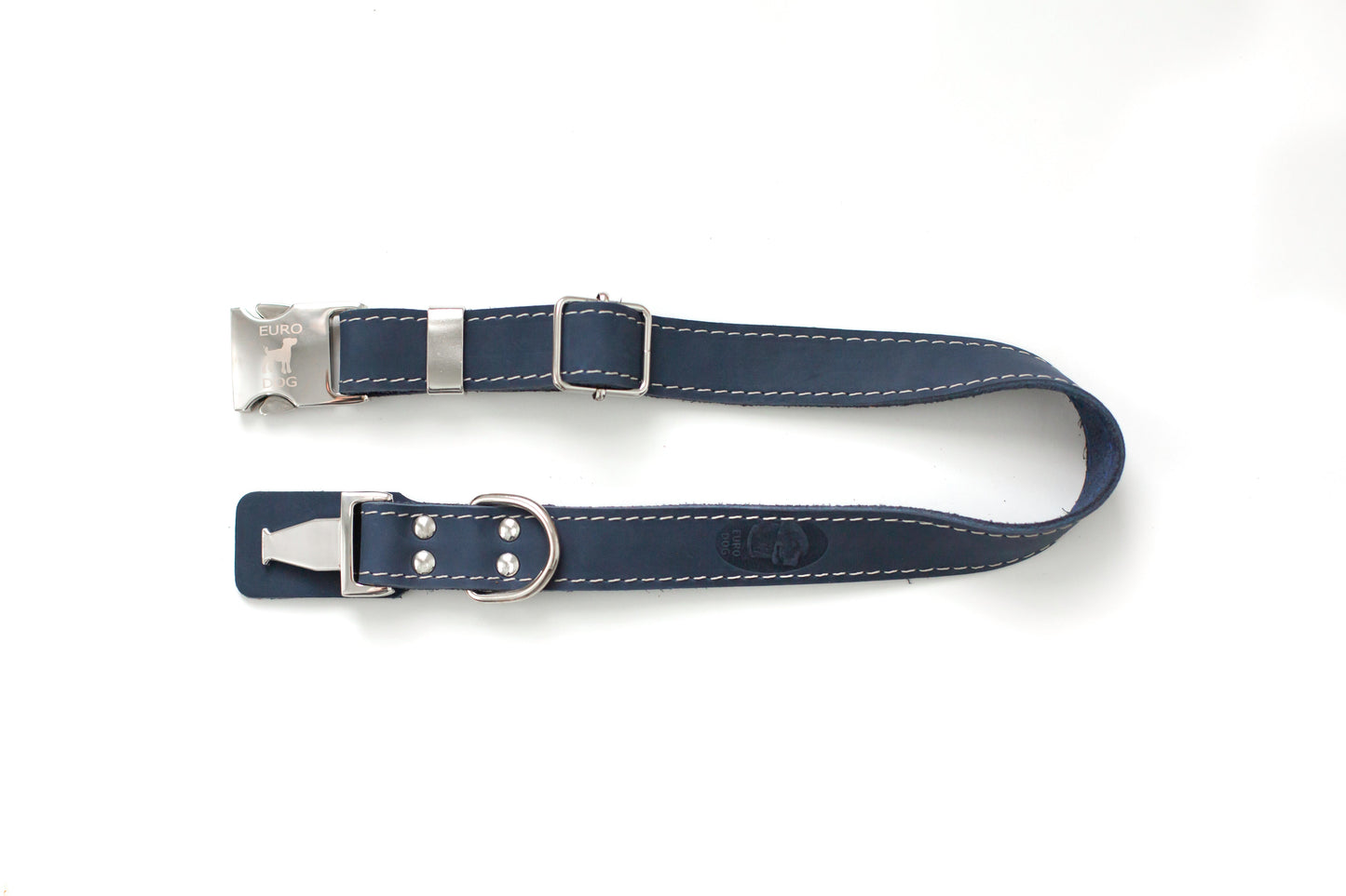 Bestseller Quick-Release Blue Jeans Leather Dog Collar with Metal Buckle Euro-Dog Collars and Leads