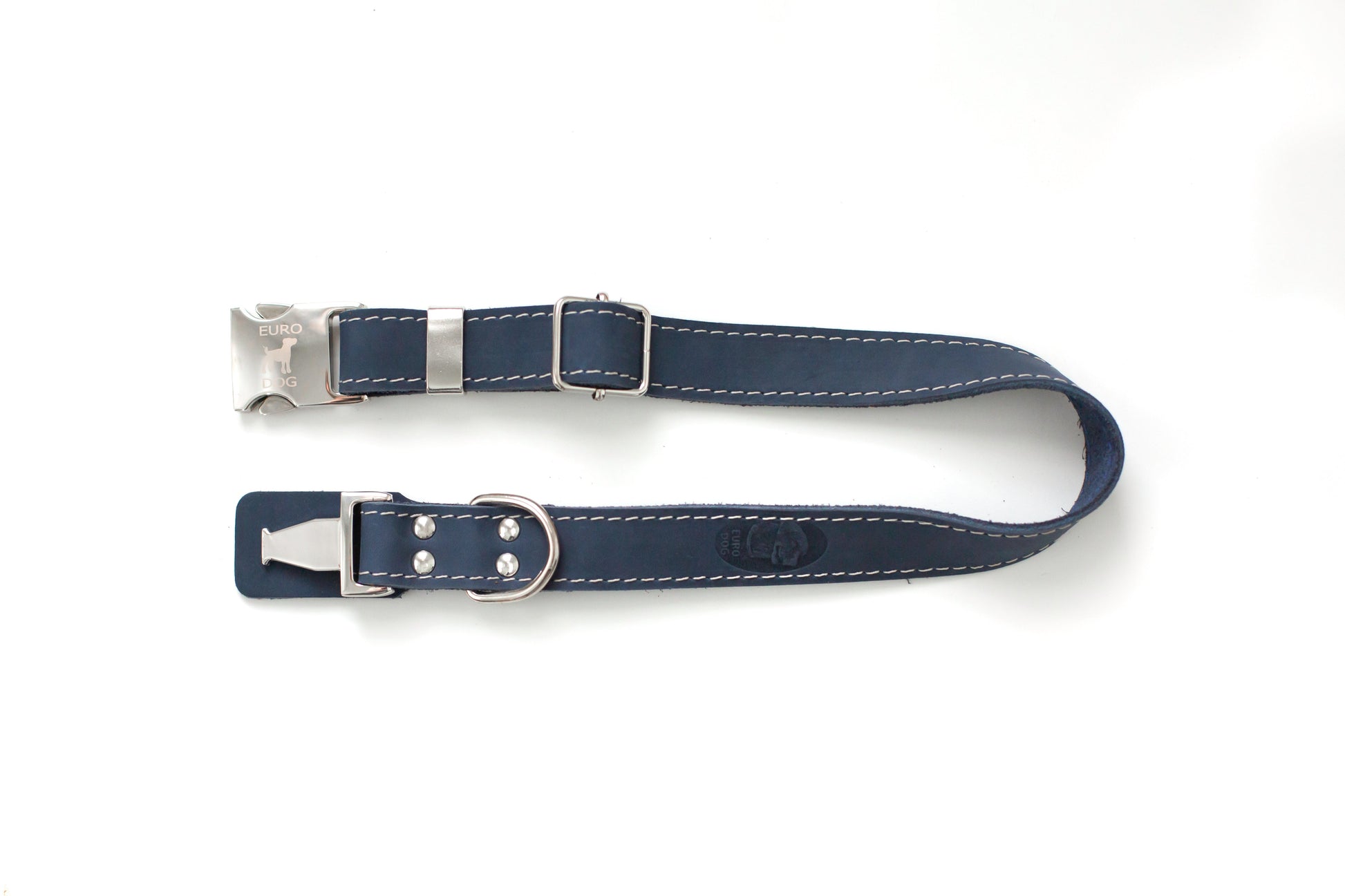 Bestseller Quick-Release Blue Jeans Leather Dog Collar with Metal Buckle Euro-Dog Collars and Leads