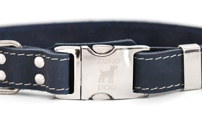Bestseller Quick-Release Blue Jeans Leather Dog Collar with Metal Buckle Euro-Dog Collars and Leads