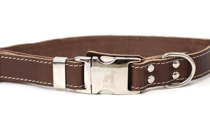 Bestseller Quick-Release Chocolate Leather Dog Collar with Metal Buckle Euro-Dog Collars and Leads