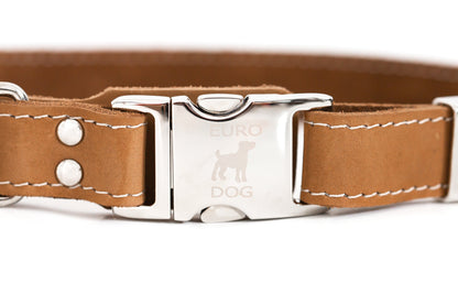 Bestseller Quick-Release Khaki Leather Dog Collar with Metal Buckle Euro-Dog Collars and Leads