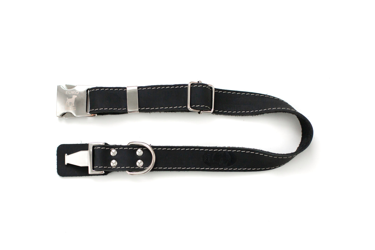 Bestseller Quick-Release Midnight Black Leather Dog Collar with Metal Buckle Euro-Dog Collars and Leads