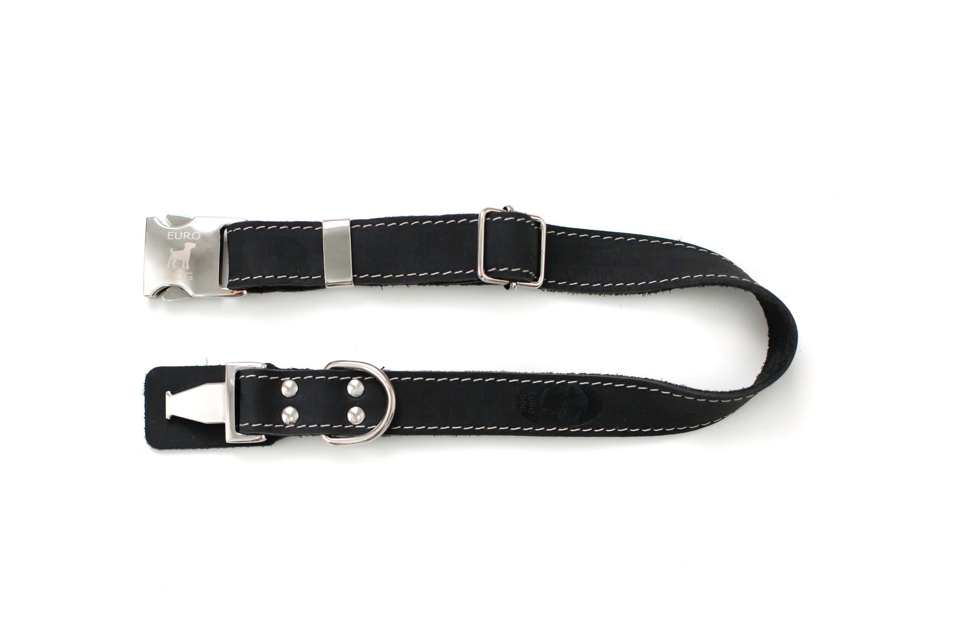 Bestseller Quick-Release Midnight Black Leather Dog Collar with Metal Buckle Euro-Dog Collars and Leads
