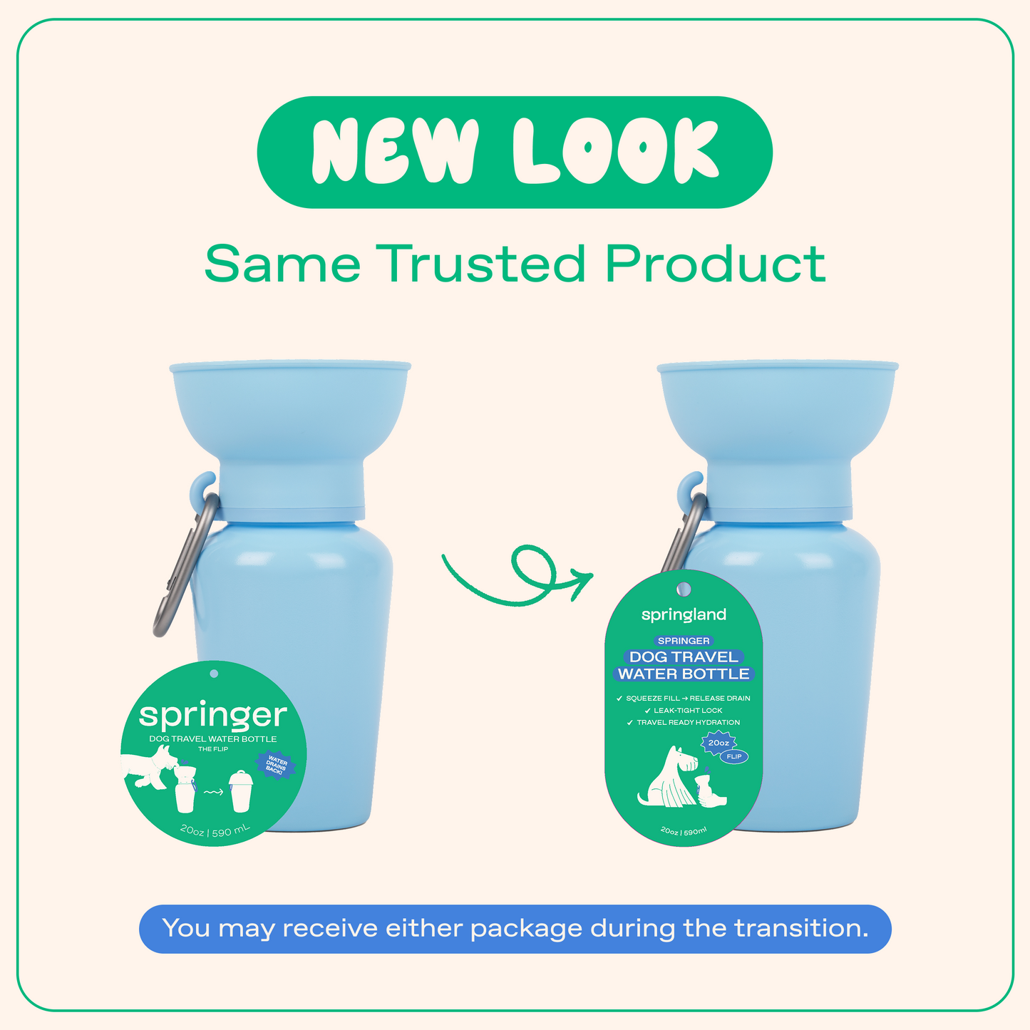 20oz Flip Dog Travel Water Bottle Springland Pets