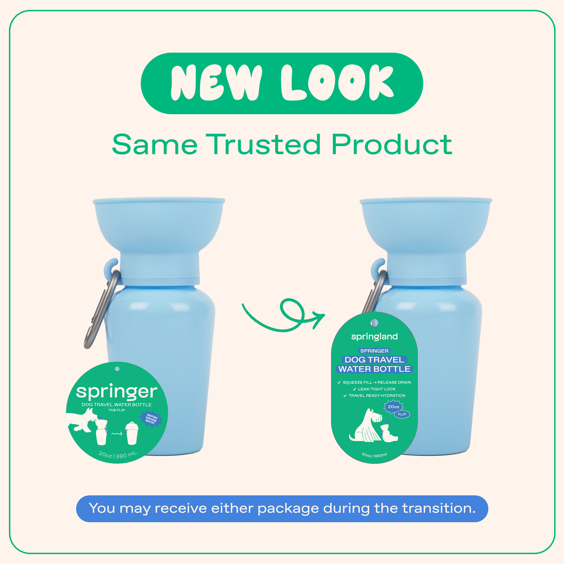 20oz Flip Dog Travel Water Bottle Springland Pets