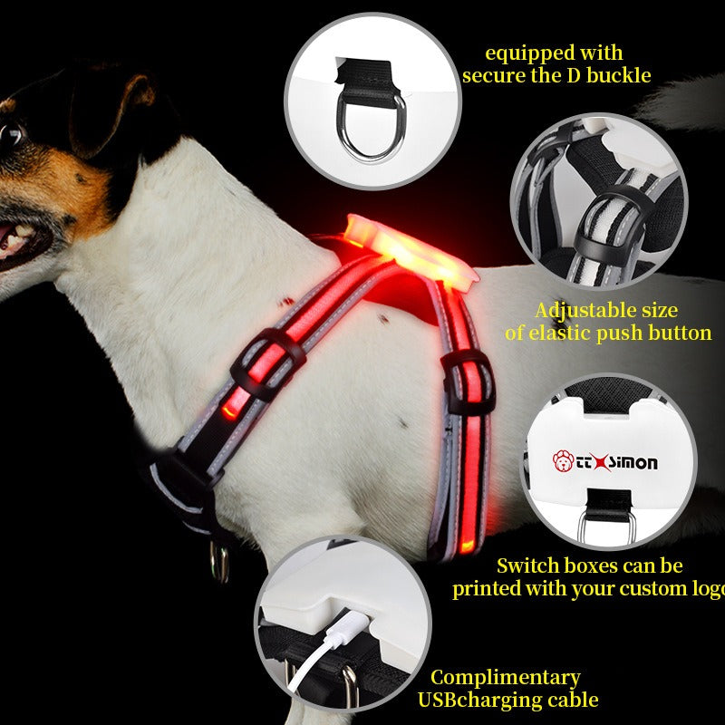 LED Light-Emitting Chest Harness Explosion-Proof Nighttime Dog Walking Undershirt Small And Large Dog Harness