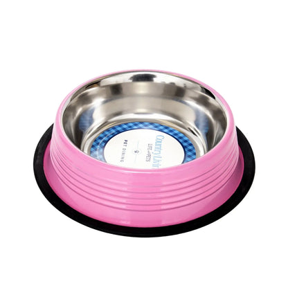 Country Living Set of 2 Ribbed Non-Slip Pet Bowls – Carnation Pink American Pet Supplies