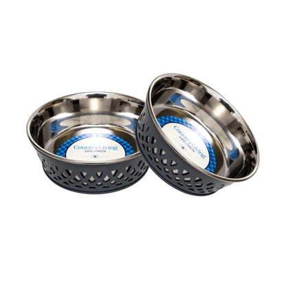 Country Living Set of 2 Stainless Steel Dog Bowls – Farmhouse Style, Ideal for Small to Medium Dogs American Pet Supplies