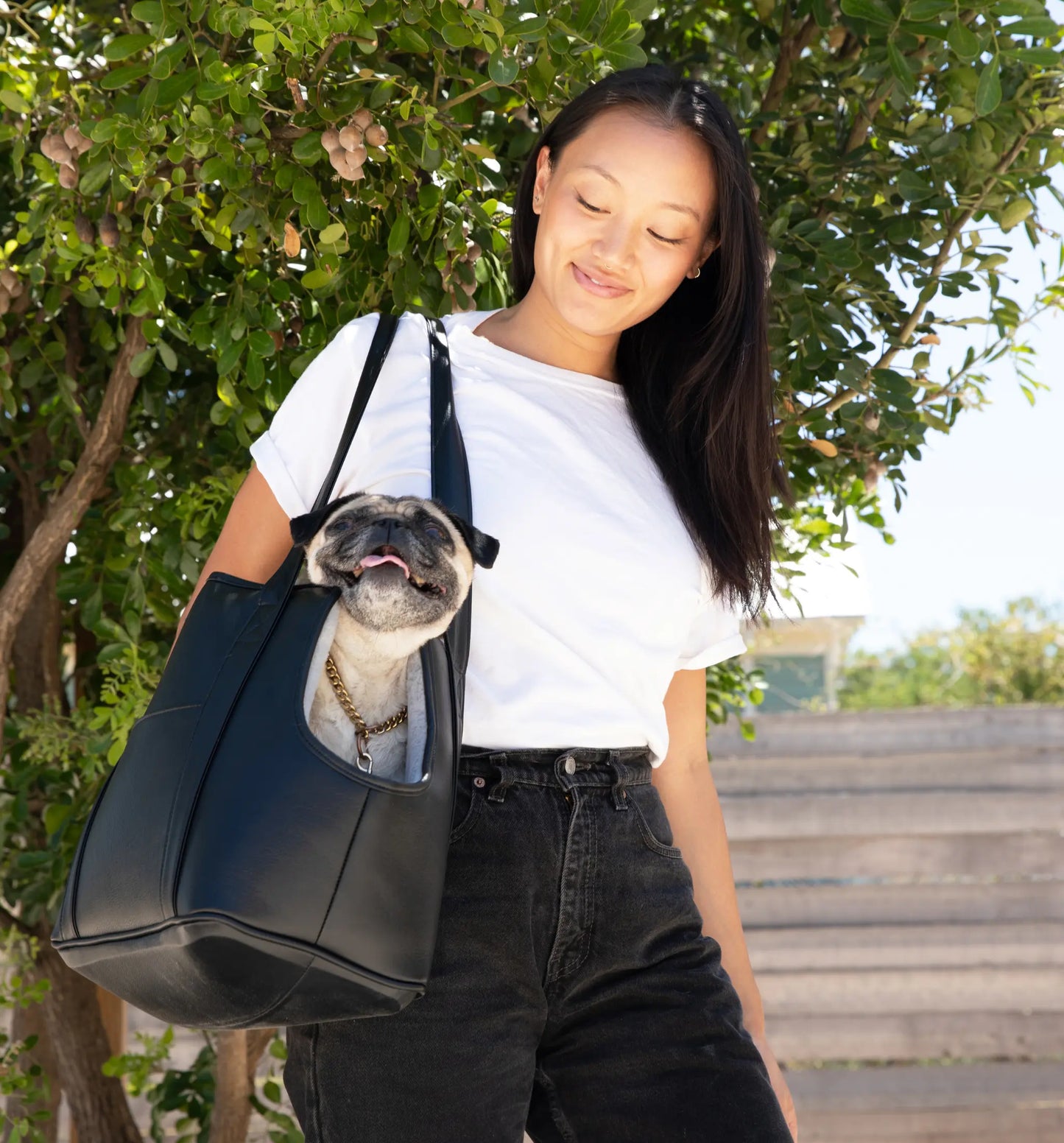 PupTote™ 3-in-1 Faux Leather Dog Carrier Bag - Black Paw.com