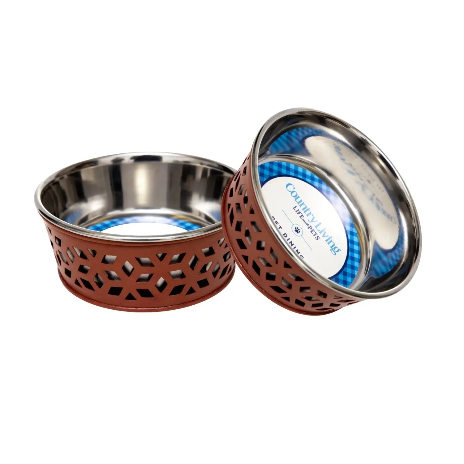 Country Living Set of 2 Stainless Steel Dog Bowls – Farmhouse Style, Ideal for Small to Medium Dogs American Pet Supplies