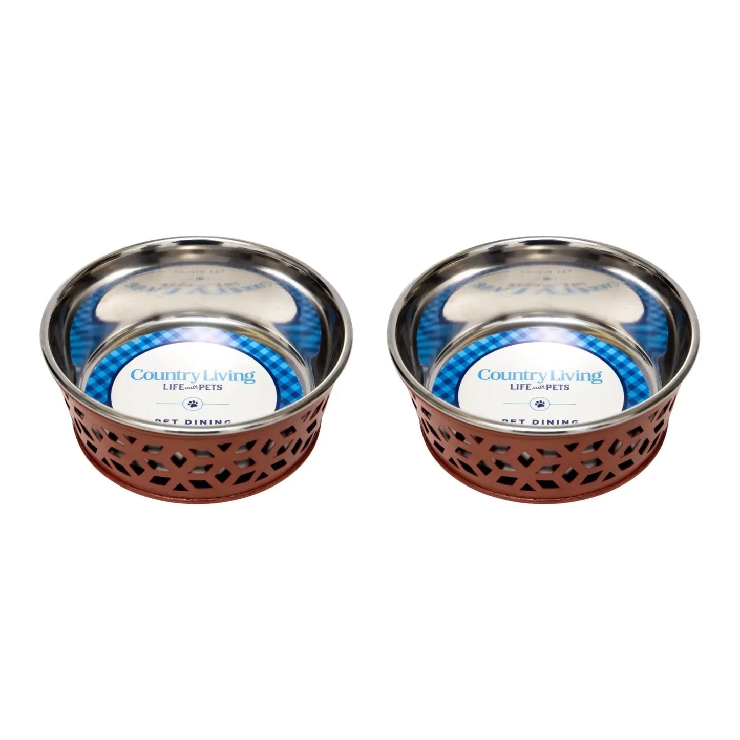 Country Living Set of 2 Stainless Steel Dog Bowls – Farmhouse Style, Ideal for Small to Medium Dogs American Pet Supplies