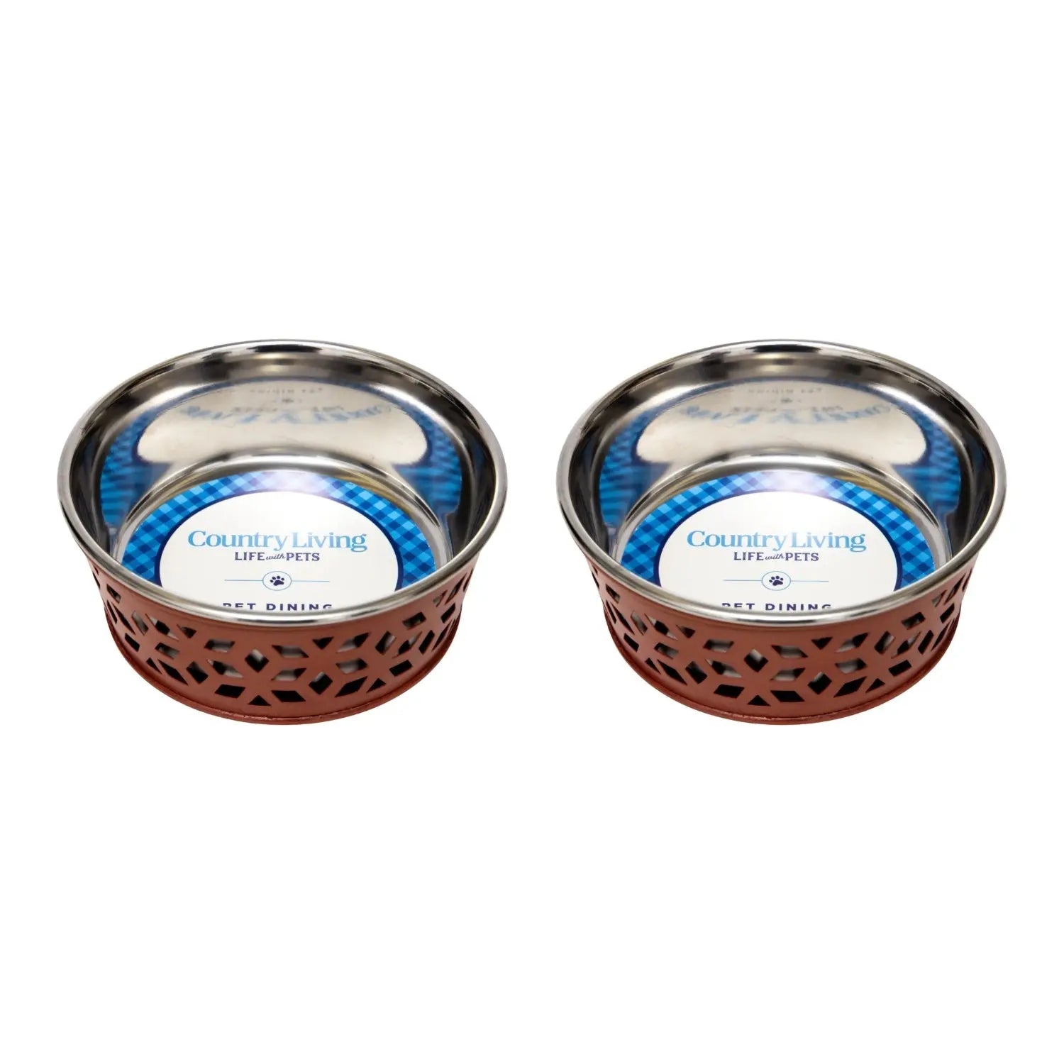 Country Living Set of 2 Stainless Steel Dog Bowls – Farmhouse Style, Ideal for Small to Medium Dogs American Pet Supplies