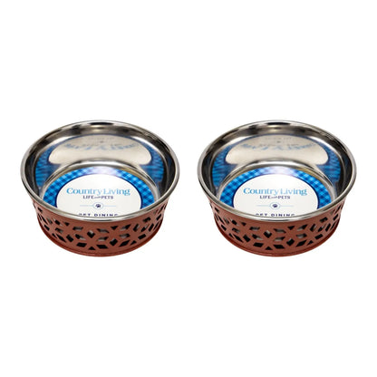 Country Living Set of 2 Stainless Steel Dog Bowls – Farmhouse Style, Ideal for Small to Medium Dogs American Pet Supplies