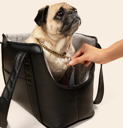 PupTote™ 3-in-1 Faux Leather Dog Carrier Bag - Black Paw.com