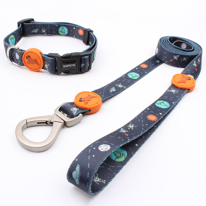 Printed Dog Leash Vest Large Dog Pet Leash Suit Cute Pet Collar Big Dog Leash Three Piece Set