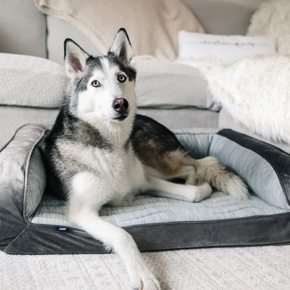 PupChill™ Cooling Bolster Dog Bed + Waterproof Blanket Bundle - Arctic Grey Paw.com
