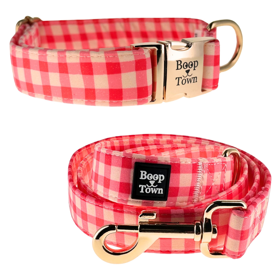 Pink Checker Collar + Leash Set Boop Town
