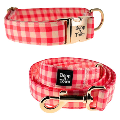 Pink Checker Collar + Leash Set Boop Town