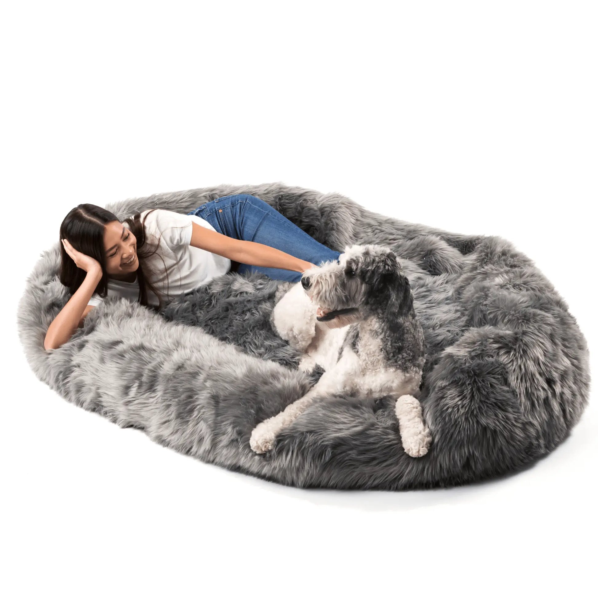 PupCloud™ Human-Size Dog Bed + Matching Waterproof Blanket Bundle - Charcoal Grey Paw.com