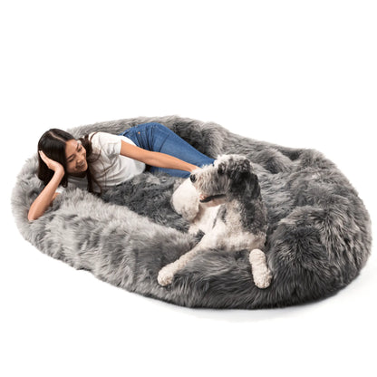 PupCloud™ Human-Size Dog Bed + Matching Waterproof Blanket Bundle - Charcoal Grey Paw.com