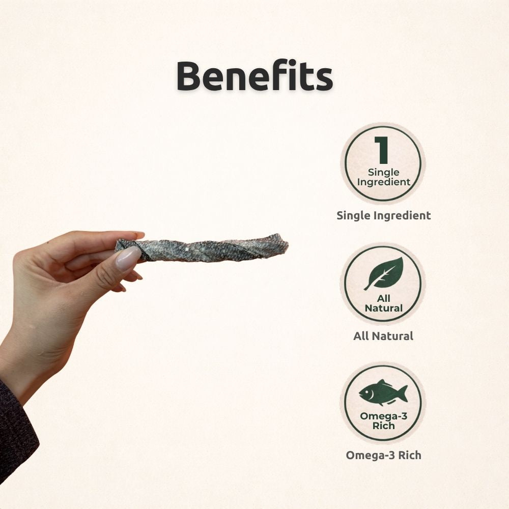 Freezbone Fish Skin Twists Dog Treats- Single Ingredient (Value Size 8 oz)