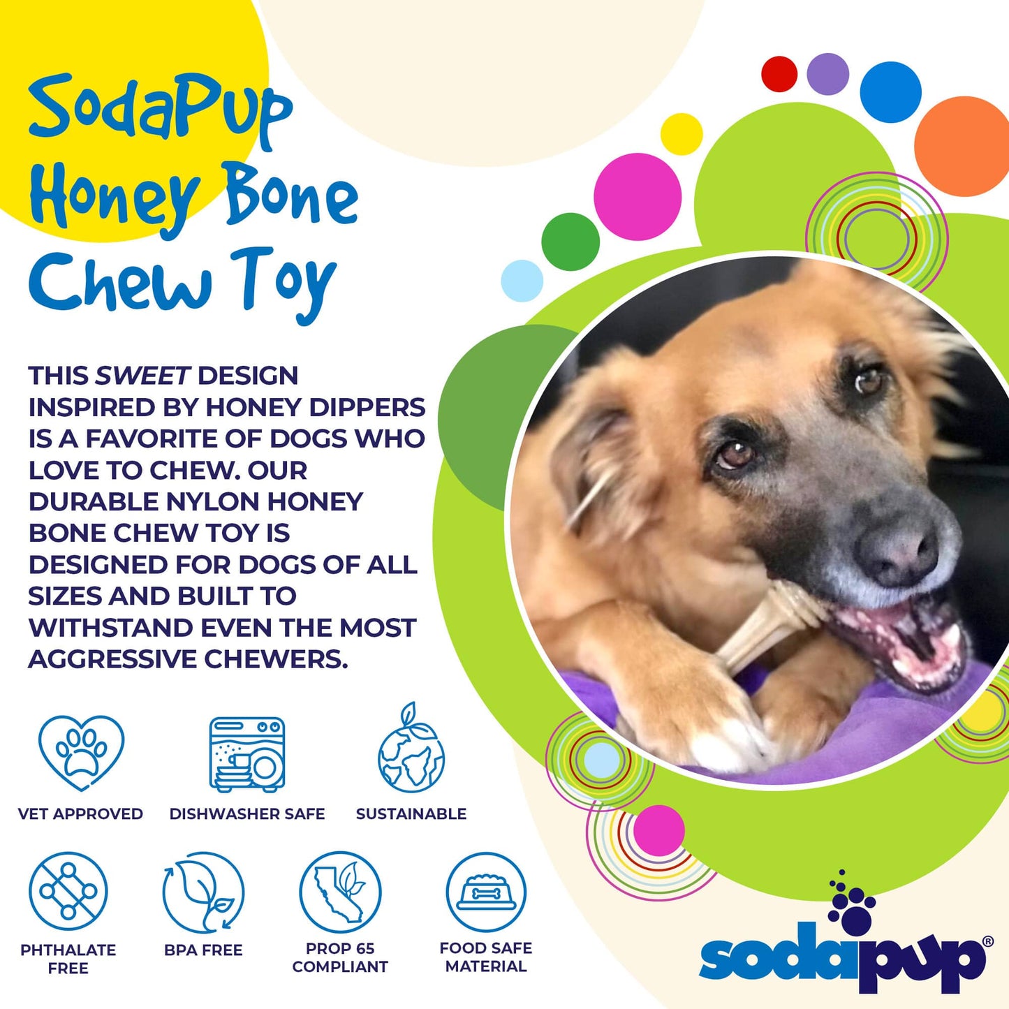 Honey Bone Nylon Dog Toy for Aggressive Chewers | USA Made | SodaPup