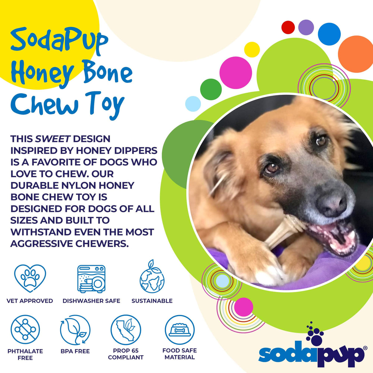 Honey Bone Nylon Dog Toy for Aggressive Chewers | USA Made | SodaPup
