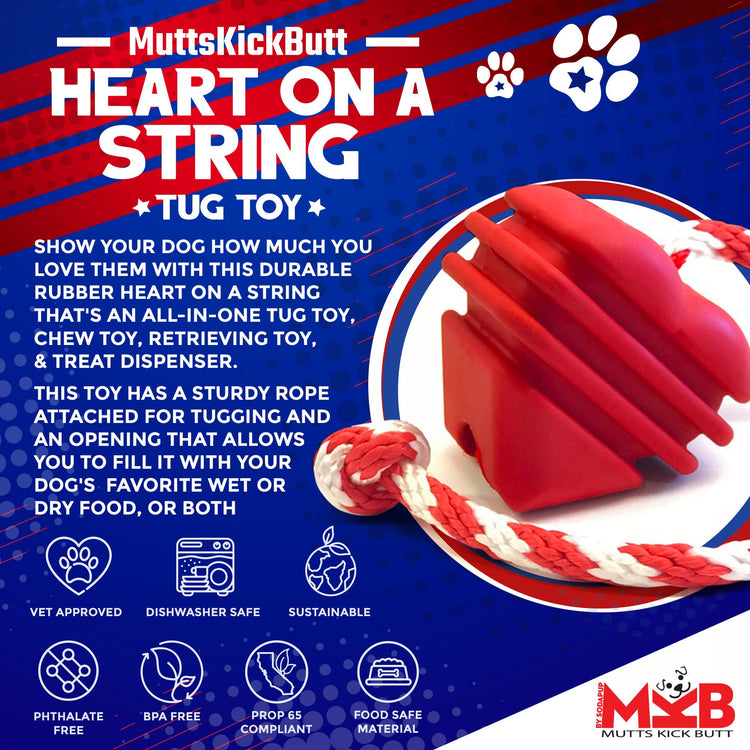 Heart on a String Dog Toy - Durable Rubber Tug Toy for Large Dogs | USA Made