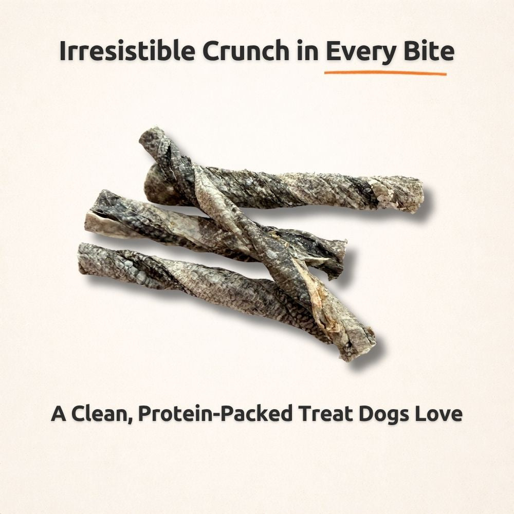 Freezbone Fish Skin Twists Dog Treats- Single Ingredient (Value Size 8 oz)