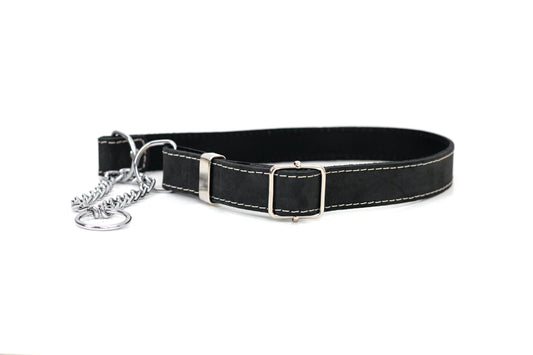 Martingale Midnight Black Leather Dog Collar Euro-Dog Collars and Leads